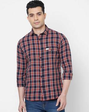 checked slim fit shirt with patch pocket