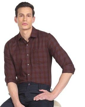 checked slim fit shirt with patch pocket