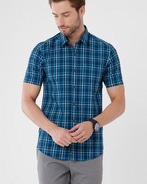 checked slim fit shirt with patch pocket