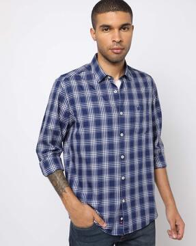 checked slim fit shirt with patch pocket