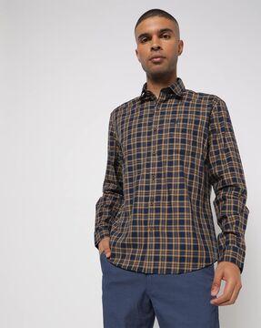 checked slim fit shirt with patch pocket