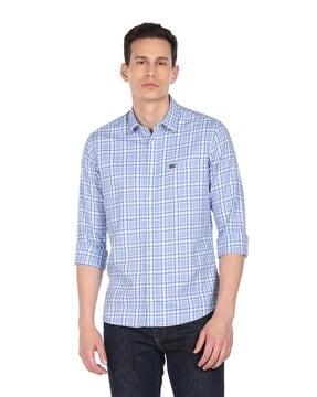 checked slim fit shirt with patch pocket