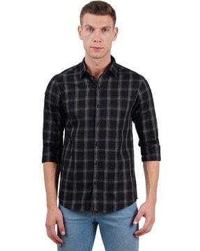 checked slim fit shirt with patch pocket