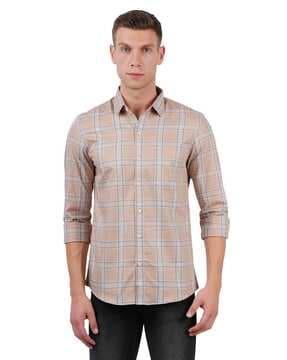 checked slim fit shirt with patch pocket