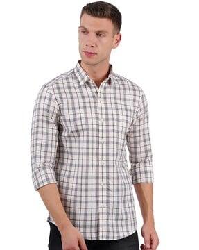 checked slim fit shirt with patch pocket