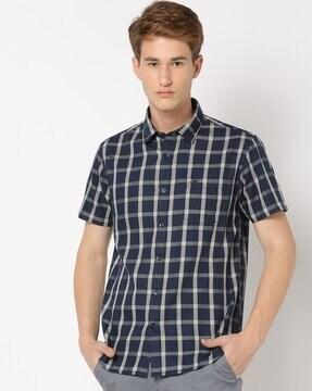 checked slim fit shirt with patch pocket