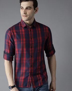 checked slim fit shirt with patch pocket