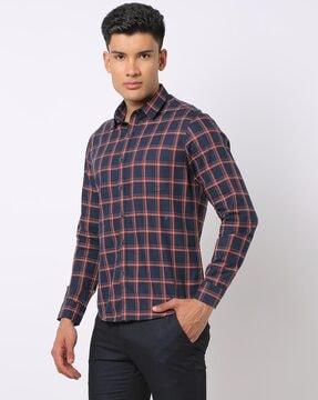 checked slim fit shirt with patch pocket