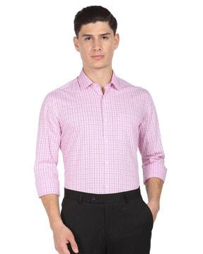 checked slim fit shirt with patch pocket