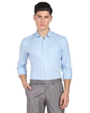 checked slim fit shirt with patch pocket