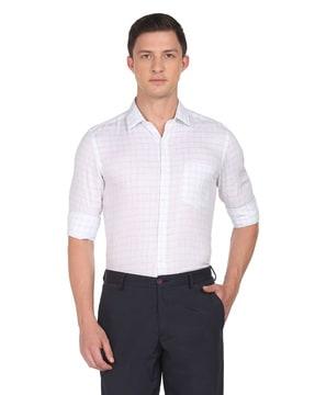 checked slim fit shirt with patch pocket