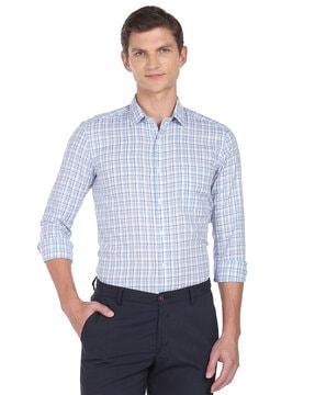 checked slim fit shirt with patch pocket