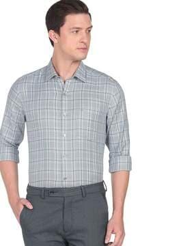 checked slim fit shirt with patch pocket