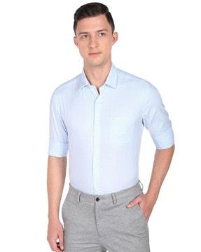 checked slim fit shirt with patch pocket