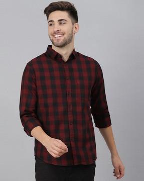 checked slim fit shirt with patch pocket