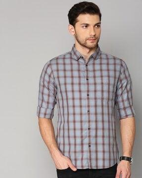 checked slim fit shirt with patch pocket