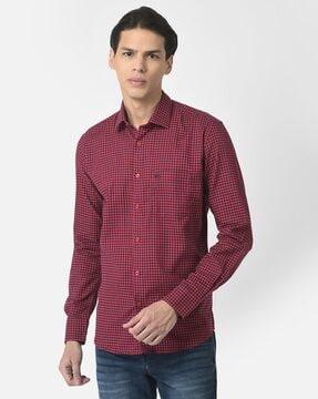 checked slim fit shirt with patch pocket