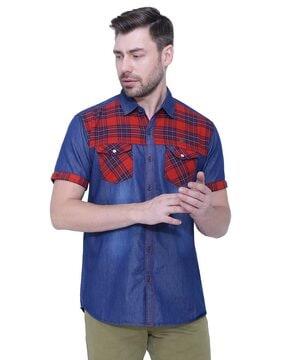 checked slim fit shirt with patch pocket