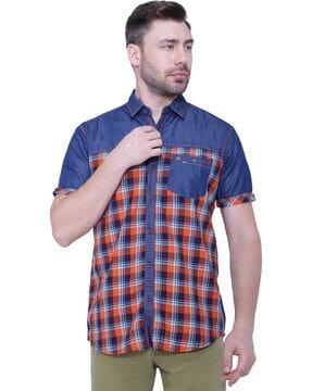 checked slim fit shirt with patch pocket