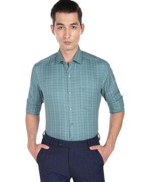 checked slim fit shirt with patch pocket