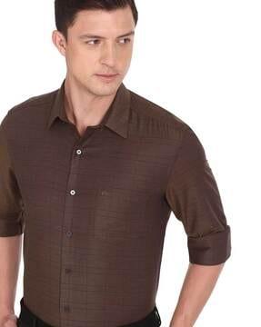 checked slim fit shirt with patch pocket