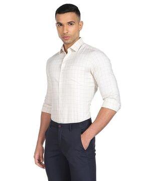 checked slim fit shirt with patch pocket