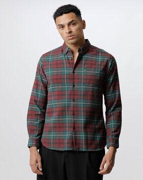 checked slim fit shirt with patch pocket