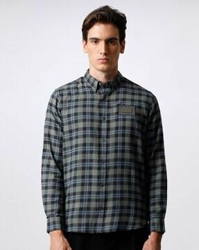 checked slim fit shirt with patch pocket