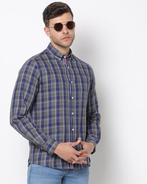 checked slim fit shirt with patch pocket