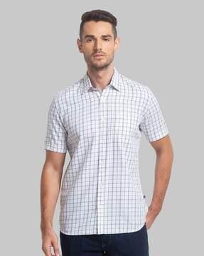 checked slim fit shirt with patch pocket