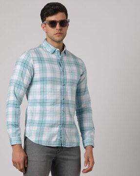 checked slim fit shirt with patch pocket