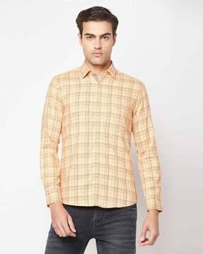 checked slim fit shirt with patch pocket