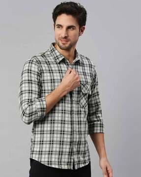 checked slim fit shirt with patch pocket