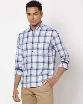 checked slim fit shirt with patch pocket