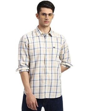 checked slim fit shirt with patch pocket