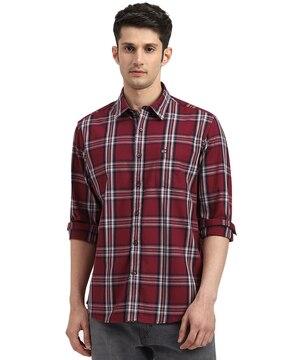 checked slim fit shirt with patch pocket