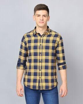 checked slim fit shirt with patch pocket