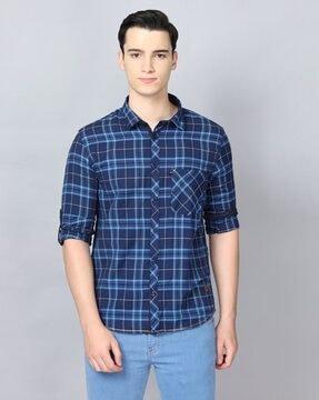 checked slim fit shirt with patch pocket