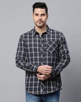 checked slim fit shirt with patch pocket