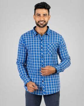 checked slim fit shirt with patch pocket