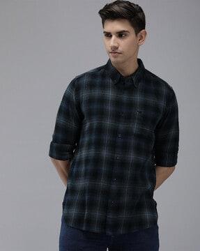 checked slim fit shirt with patch pocket