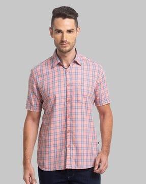 checked slim fit shirt with patch pocket