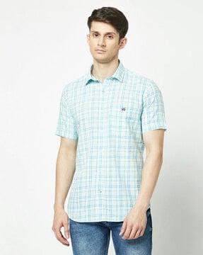 checked slim fit shirt with patch pocket