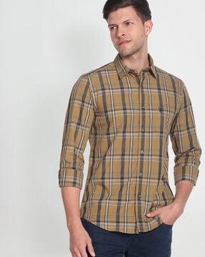 checked slim fit shirt with patch pocket