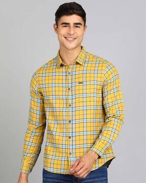 checked slim fit shirt with patch pocket