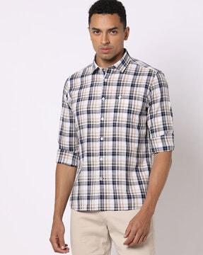 checked slim fit shirt with patch pocket