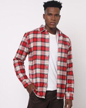 checked slim fit shirt with patch pocket