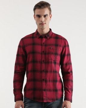 checked slim fit shirt with patch pocket