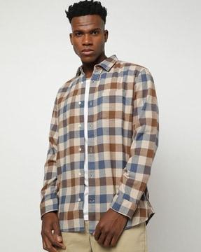 checked slim fit shirt with patch pocket