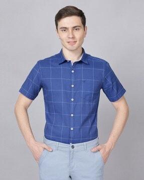 checked slim fit shirt with patch pocket